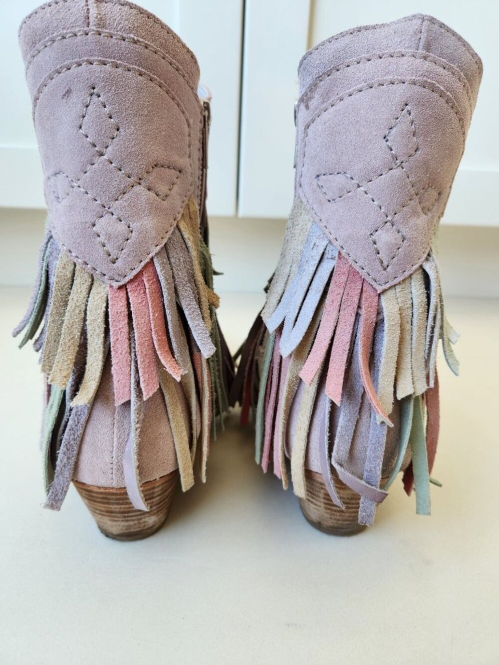 Free People Lawless Pastel Suede Fringe Western Boots Cowgirl Festival Boho Cute - Picture 4 of 13